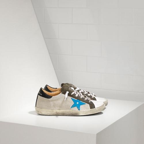 Golden Goose Sneakers Super Star In Tessuto Tecnico E Stella In Pelle Silver Net Bluette