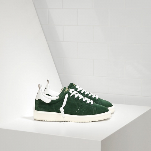 Golden Goose Starter Sneakers In Calf Suede Green Suede White So