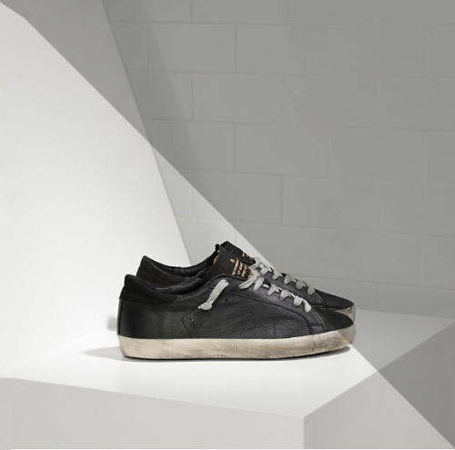 Golden Goose Super Star Sneakers In Leather With Openwork Star Black Skate